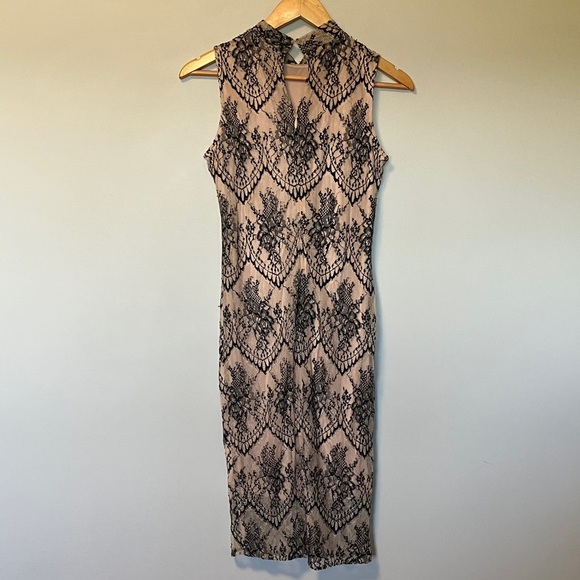 Eva Mendes Black Cream Lace Overlay Dress - Picture 5 of 8